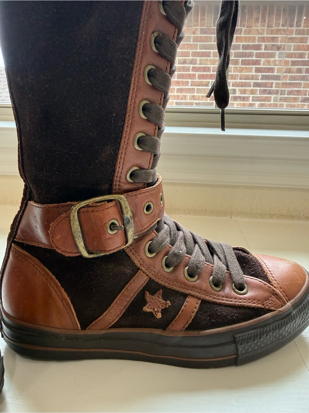RARE Vintage Converse All Star XXHI Leather Calf/ Knee high lace up boots - Picture 6 of 8